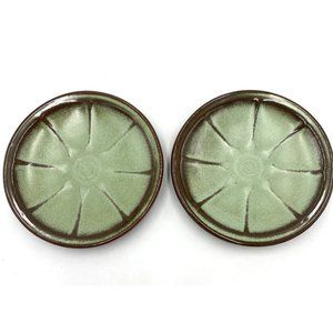 Frankoma PRAIRIE GREEN WAGON WHEEL Two Saucers Small Plates 5" EUC